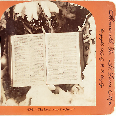 Holy Bible Psalm 23 Stereoview c1897 Keystone Lord Shepherd Book Photo Card D995 $13.96