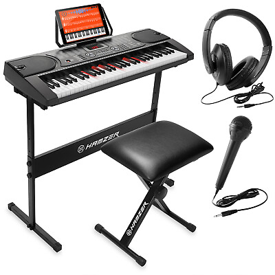 #ad 61 Key Electronic Keyboard Digital Music Piano with Lighted Keys Stand Stool $134.99