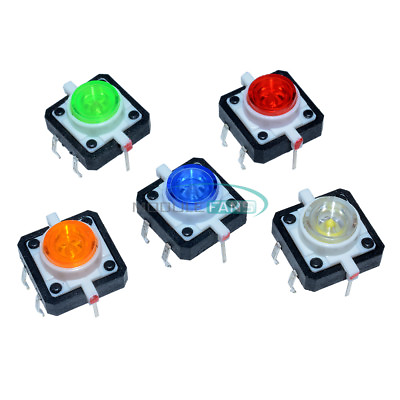 #ad 5PCS 12X12X7.3 Tactile Push Button Switch Momentary Tact LED 5 Color MF $1.44