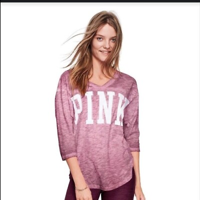 #ad Pink Victorias Secret Small Logo Shirt 3 4 Dolman Sleeve Purple Oversized $19.99