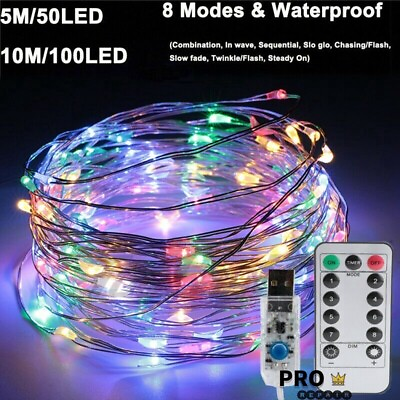 USB Twinkle LED String Fairy Lights 5 20M 50 100 200LED Copper Wire Party Remote $13.99