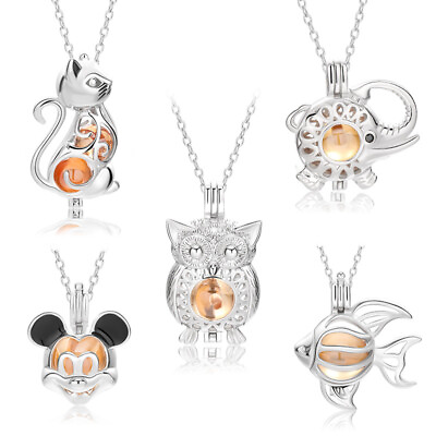 S925 Silver Cute Animal Pendant Neckalce Openable Cat Mouse Pearl Cage Xmas Gift $24.00