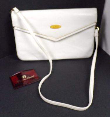 #ad Vtg Etienne Aigner White Leather Convertible Handbag Shoulder Purse w Mirror $25.00