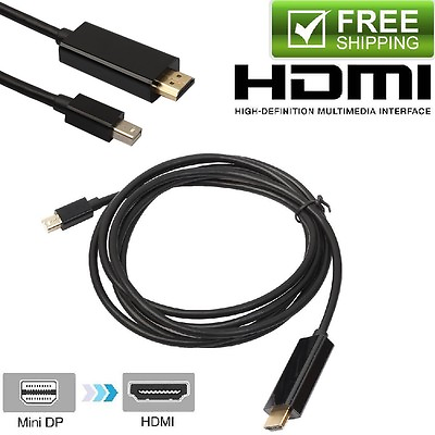 #ad Mini Displayport Thunderbolt To HDMI Adapter 6ft Cable For MacBook Air Pro Black $9.99