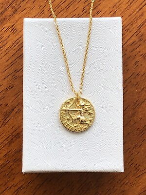 #ad Zodiac Sagittarius Pendant Necklace 925 Sterling Silver Gold Plated 15mm 18quot; $29.95