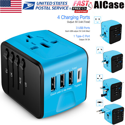 Travel Adapter International Universal 4 USB Charge Ports Converter Plug Charger $18.99