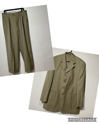 Giorgio Brutini 2 Piece Wool Suit Mens 42R Jacket Pants Size 35 Brown Plaid $35.00