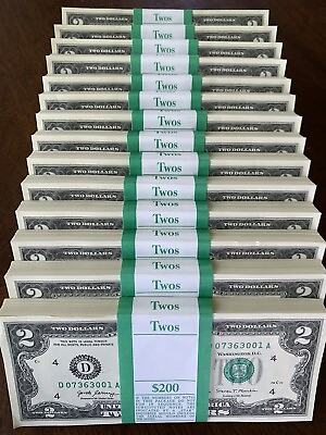 Pack of 20 NEW $2 Bills Uncirculated Consecutive Serial# Two Dollar REAL CASH $62.95