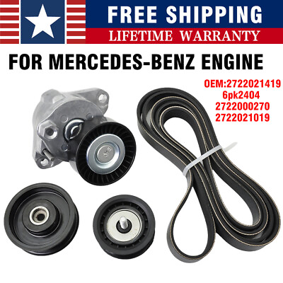 #ad Fit For Mercedes Benz Engine Belt Tensioner Idler Pulley Serpentine Belt kit $41.97