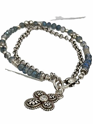 #ad Brighton GLEAM ON FAITH Silver Plated Blue Crystal Bead Stacking Bracelet NWT $31.20