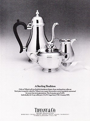 #ad 1986 Queesn Anne Sterling Silver Coffee Set photo Tiffany amp; Co. vintage print ad $7.99