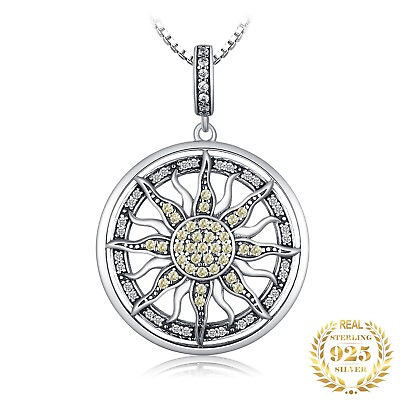 #ad 925 Sterling Silver Celestial Sun Necklace Pendant Silver Gold For Women Chain $25.64