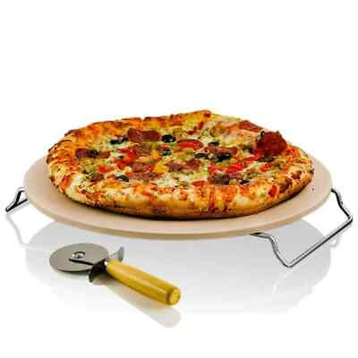 #ad Ceramic Pizza Stone 13 Thermal Shock Resistance Multi Purpose Rack Handle Cutter $14.86