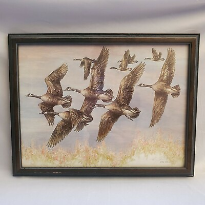 #ad Doug Lindstrand signed framed print AUTUMN FLIGHT 12x16 #x27;80s duck Alaskan sketch $44.80