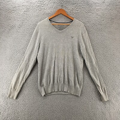 American Eagle Outfitters Pullover Sweater Mens M Grey Cotton Long Sleeve V Neck $18.99