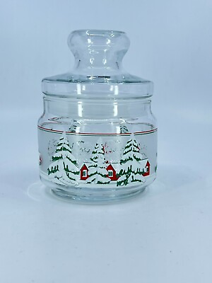 #ad Christmas Apothecary Jar Lidded Kitchen Storage Christmas Decor Pine Tree Glass $14.00