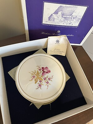 #ad Hochst porcelain round jewelry trinket box pink Gold Floral w lid NIB Rare $28.50