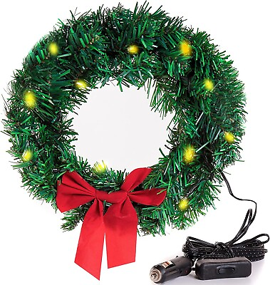 #ad Zone Tech Christmas Car Wreath With LED Lights Premium Quality with 12 V Plug In $16.49