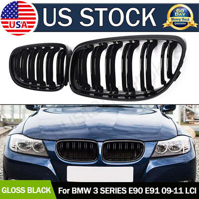 Gloss Black Front Kidney Dual Slats Grill for BMW E90 E91 LCI 325i 328i 2009 11 $28.85