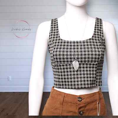 NEW Pink Rose Houndstooth Print Cropped Tank Top Size S $20.00