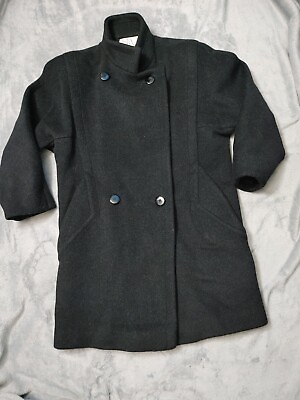 #ad Steve Womens Wool Black Coat 4 Vintage Winter Jacket USA Made Pockets IGLWU $35.99
