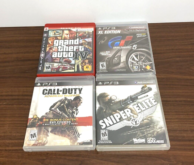 Lot of 4 PS3 Games Grand Theft IV Gran Turismo 5 Call Duty Adv Warfare Sniper El $20.99