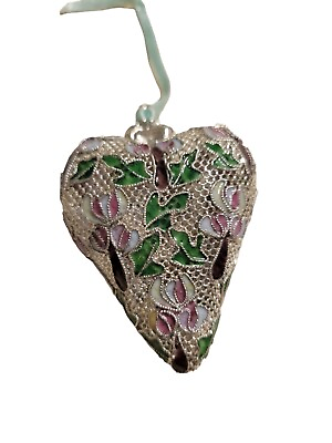 #ad Cloisonne Heart Shaped Flowers Hanging Easter Christmas Ornament 2.5quot; Tall $12.99