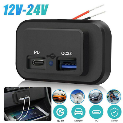 PD Type C USB Port Car Fast Charger Socket Power Outlet Panel Mount Waterproof $8.96