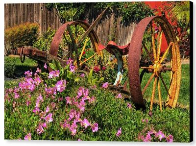 #ad Red Iron Seat on an Antique Plow by Floyd Snyder Western Flowers Lawn Art $179.00