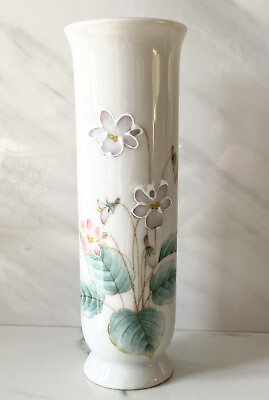 #ad #ad Tall Flower Vase Violets Porcelain Otagiri Made in Japan Home Dec $18.00
