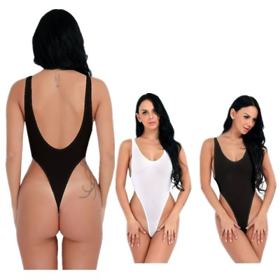 #ad #ad Women High Cut Thong Leotard Stretchy Lingerie Bodysuit Babydoll Bikini Thongs $9.21