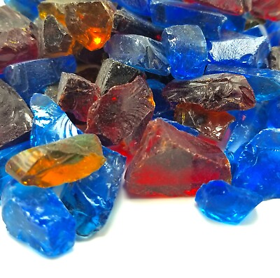 #ad VIVID Red Blue Amber Blend 1 2quot; 3 4quot; Large Fireplace Fire Pit Fireglass Glass $17.33