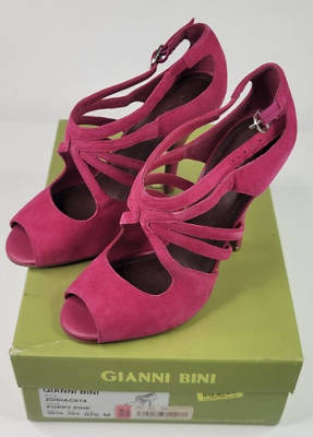 #ad New Gianni Bini Zodiac674 Poppy Pink Strappy High Heels Suede Leather Womens 7 M $18.88