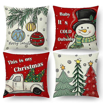 #ad 18quot; Christmas Cushion Cover Throw Waist Pillow Case Sofa Flax Home Decoration $10.02