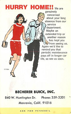 Postcard 1979 California Monrovia Becherer Buick Advertising 22 12392 $9.74