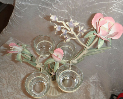 Vintage Tole Floral Candle Holder Pastel Colors $29.99