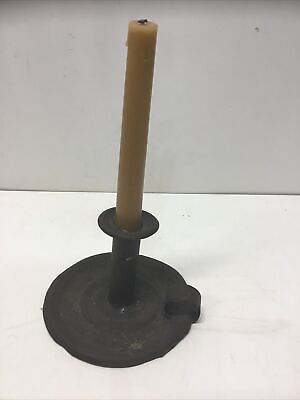 #ad Antique 1800#x27;s Farmhouse Primitive Tin Chamber Stick Candle Holder With Candle $88.00