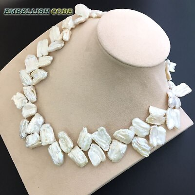 #ad White Pearls Irregular Petal Shape S Clasp Necklack Freshwater Pearl Necklack $82.15