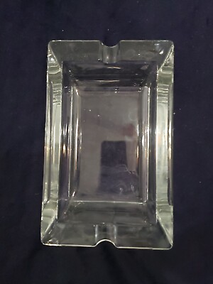 GORGEOUS Vintage Heavy Clear Glass Ashtray rectangular w 2 cigarette rests $19.99