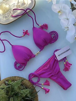 Womens Sexy Push Up Bikini Set Braided String Swimwear Ruched Thong Bathing Suit $19.99