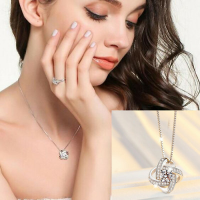 #ad Dainty Rhinestone Infinity Necklace Pendant Twist Charm 925 Sterling Silver $14.20