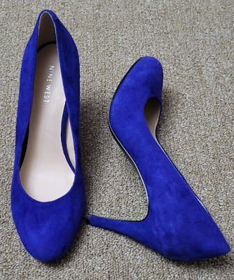 Nine West Luciuso Pumps Shoes 3.5quot; Heels Bright Blue Suede Leather Size 7.5 M $37.45