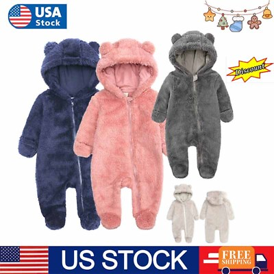 #ad Newborn Baby Romper Jumpsuit Boy Girl Kids Bear Hooded Bodysuit Clothes Outfits $16.19