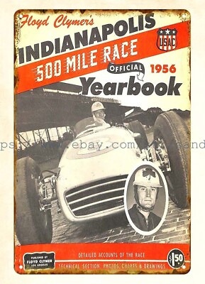 #ad cottage farm kitchen plaques 1956 car race Indianapolis 500 mile metal tin sign $18.82