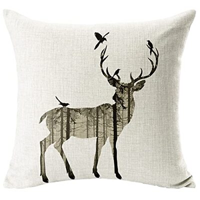 #ad Square Decorative Cotton Linen Throw Pillow Case Cushion Cover Cool Elk Patte... $15.26