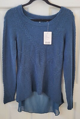 #ad Anthropologie Knitted amp; Knotted Teal Sheer Back Sweater Size Med NWT $16.00