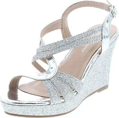 #ad Forever FQ22 Women#x27;s Glitter Strappy Wrapped Wedge Heel Platform Sandals $89.40
