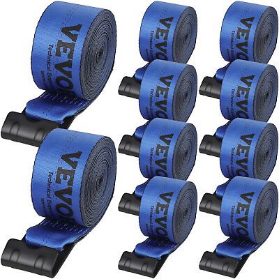 VEVOR Truck Straps Winch Straps 4quot; x 30#x27; with Flat Hook for Towing 10 Pack Blue $86.99