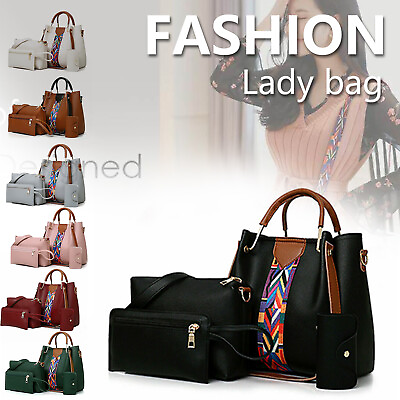 #ad 4Pcs Set Women Leather Handbags Messenger Shoulder Bags Fashion PU Purse Large $18.59