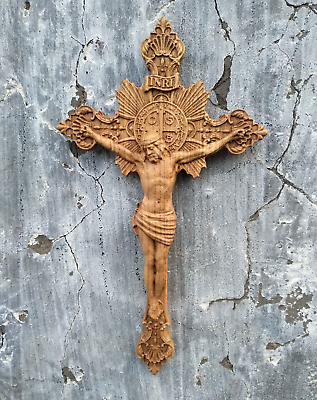 Crucifix Jesus Christ Wooden cross carved wooden cross wall cross wood $58.00